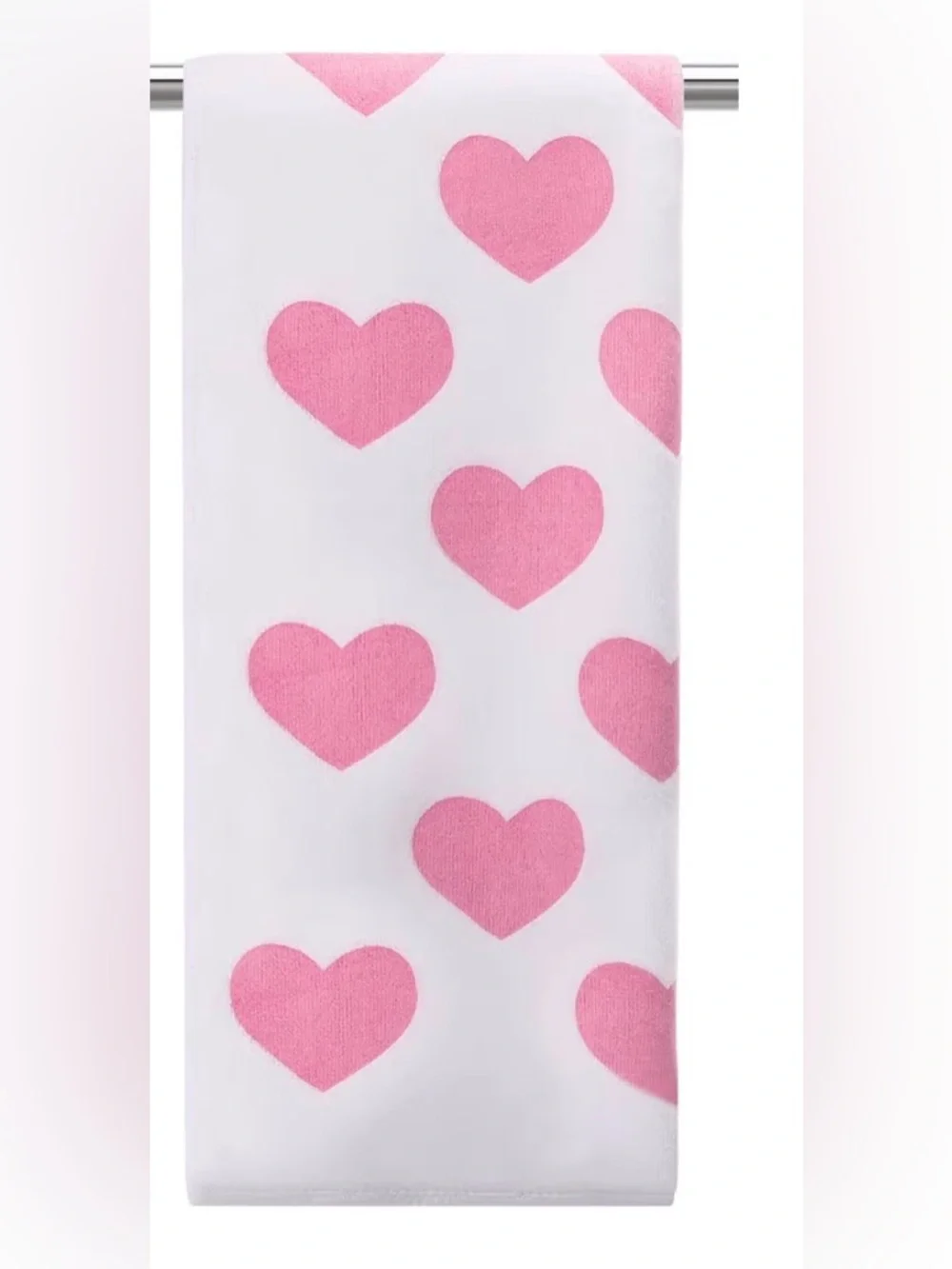 Pink Heart Pattern White microfiber Towel set of 2